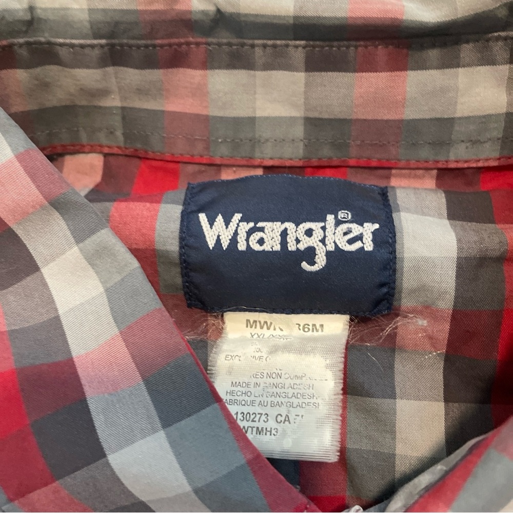 Wrangler Shirt Mens 2XL XXL Red Gray Check Pearl Snap Long Sleeve Cowboy Western - Picture 4 of 13